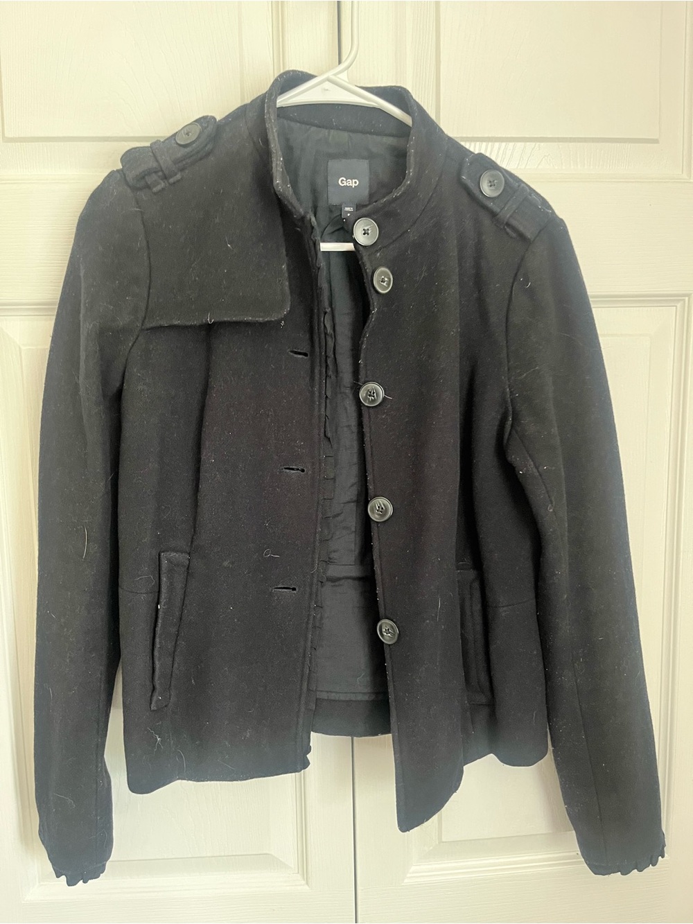 GAP Women's Black Wool-Blend Military Pea Coat